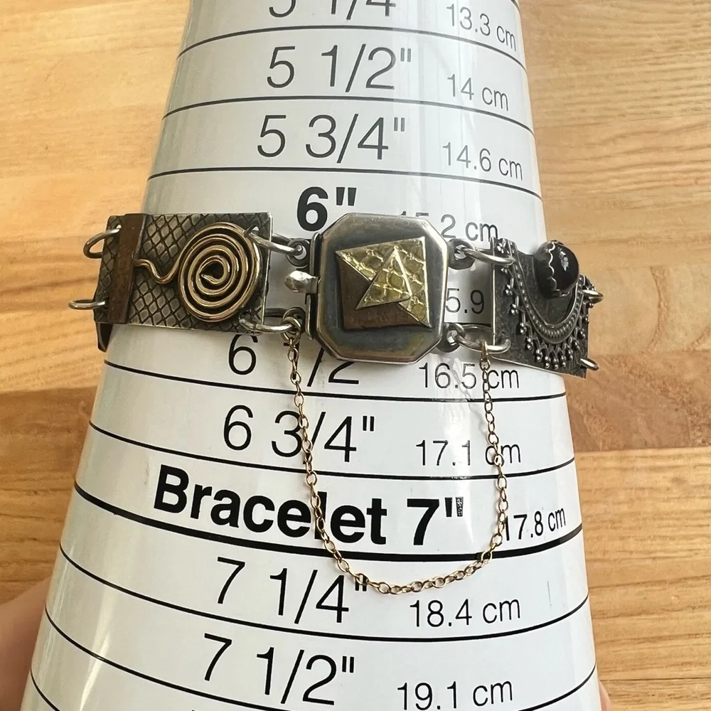 Artisan Sterling silver mixed material bracelet Timex oval watch NEW BATTERY